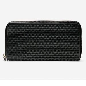 Cole Haan Black leather Bethany Weave Large Continental Wallet gold accents